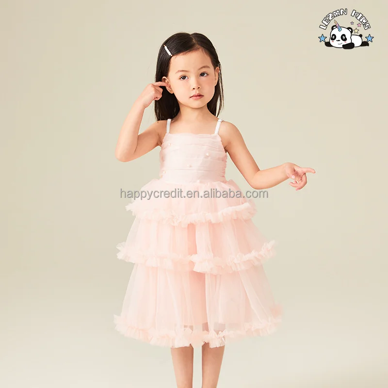 LEZONKIDS - Vestido de Tule para Meninas Princesa Puffy em Camadas com Suspensão de Pérolas Elegantes Mais Recente de 2024 para o Verão